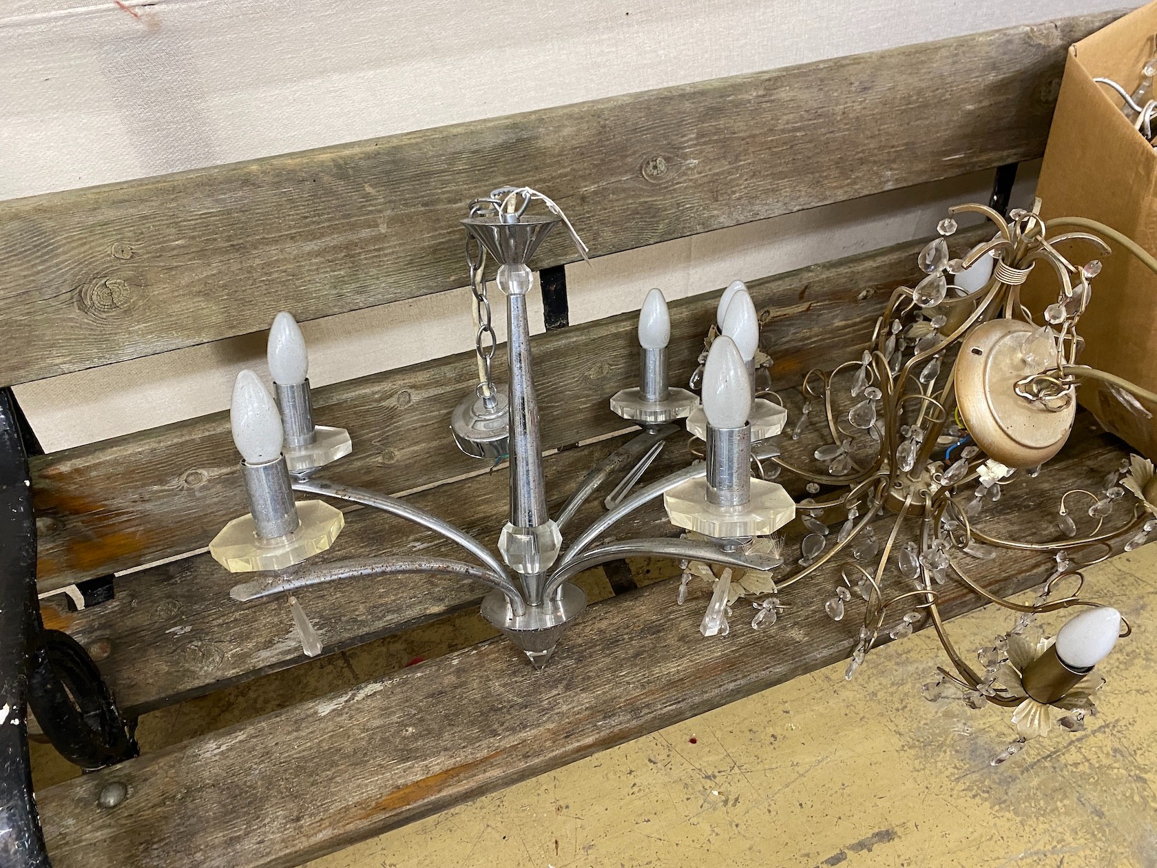 Four assorted hanging ceiling lights, largest height 45cm
